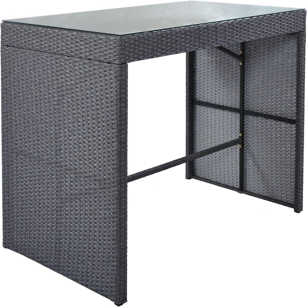 WYHS-T102 5 Piece Outdoor Patio Rattan Counter Height Dining Set Conversation with 4 Stools and Tempered Glass Table