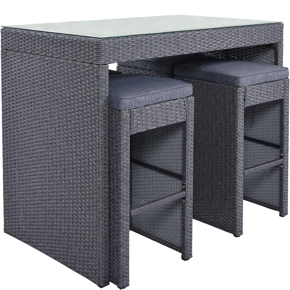 WYHS-T102 5 Piece Outdoor Patio Rattan Counter Height Dining Set Conversation with 4 Stools and Tempered Glass Table