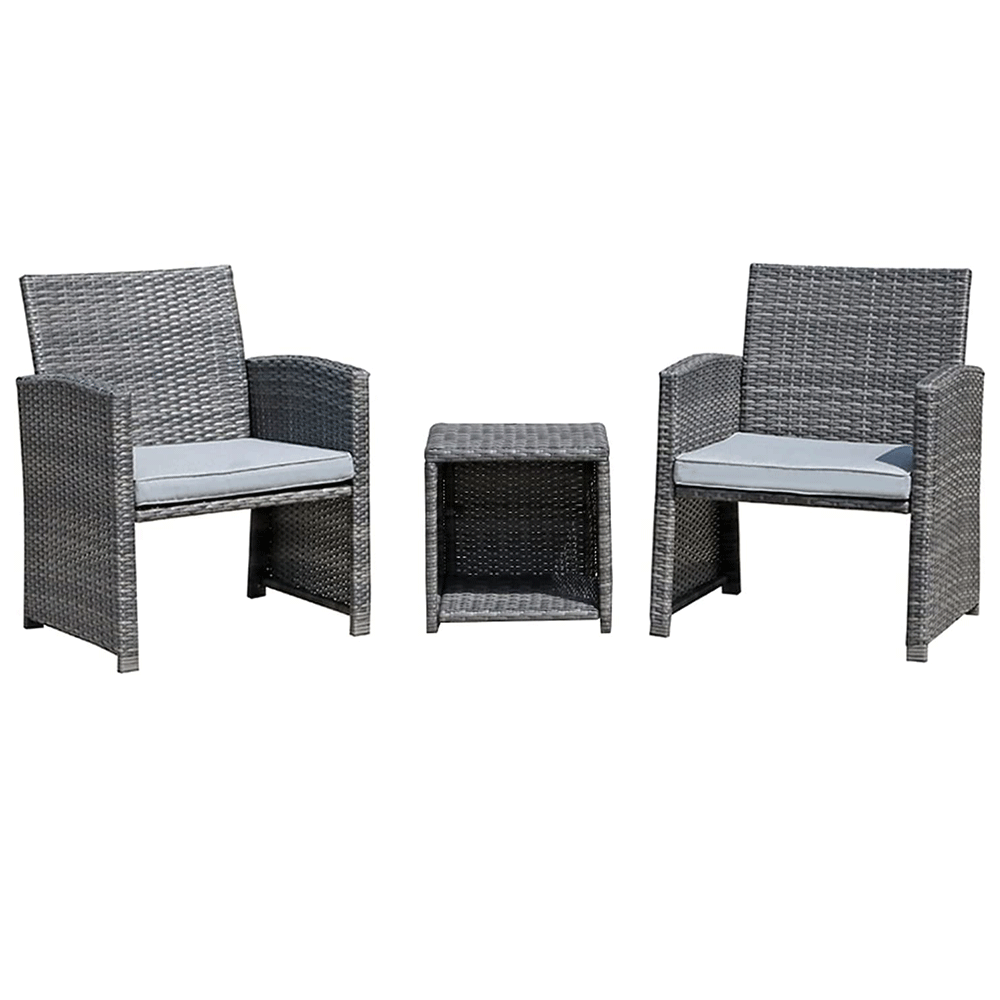 3 Piece Patio Furniture Set, Outdoor Wicker Conversation Set, Porch Chairs and Coffee Table with Storage 