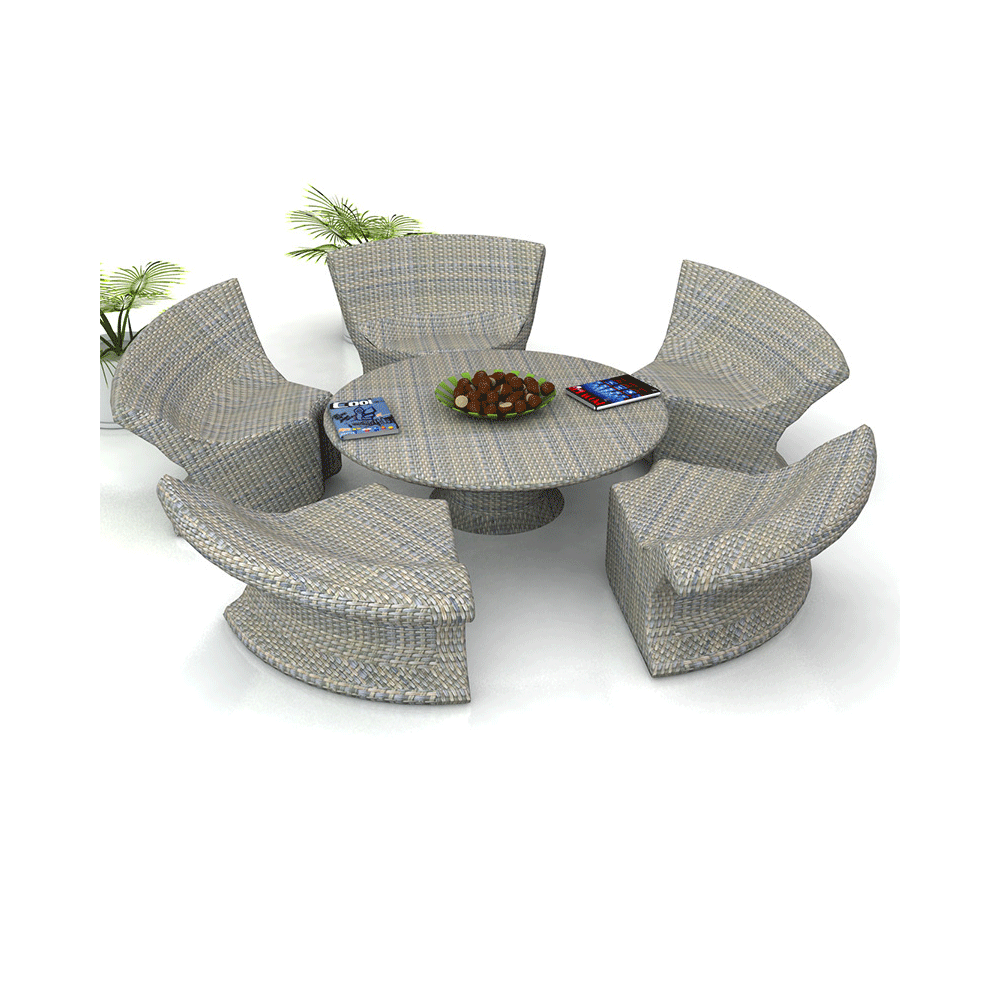 Six-Pieces Outdoor Rattan Sofa Set, Rattan Flower-Shaped with a Round Table,Dining Table.