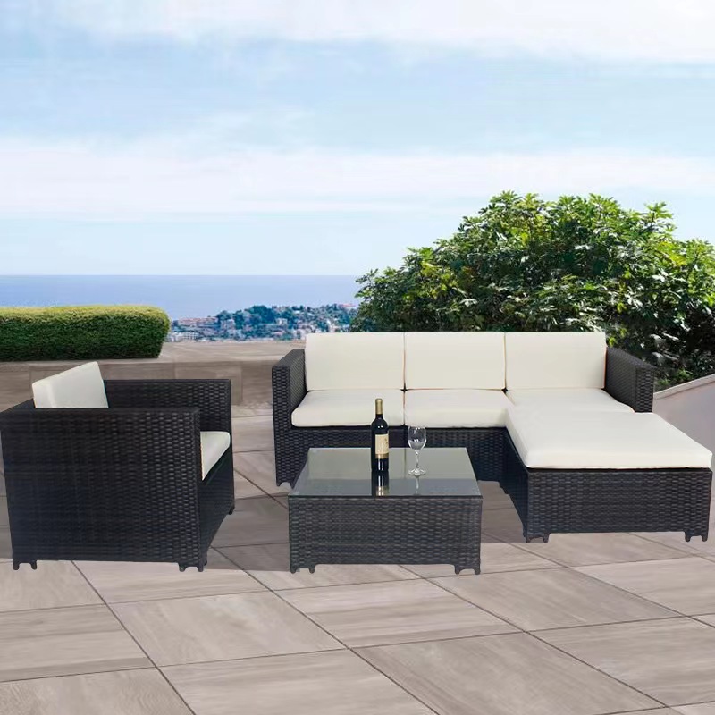WYHS-T233 6 Pieces Patio Furniture Set Outdoor Sectional Sofa Set, Brown PE Rattan Wicker Conversation Set with Coffee Table for Deck, Backyard, Lawn.