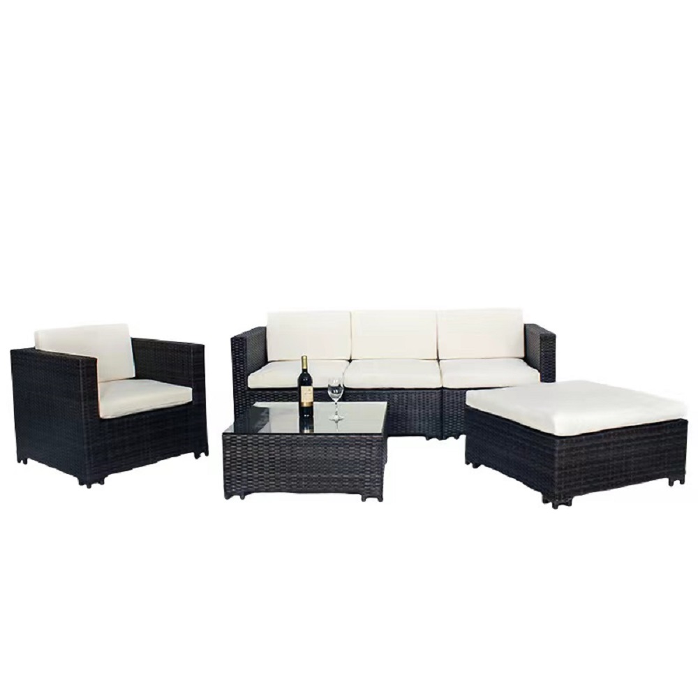 WYHS-T233 6 Pieces Patio Furniture Set Outdoor Sectional Sofa Set, Brown PE Rattan Wicker Conversation Set with Coffee Table for Deck, Backyard, Lawn.