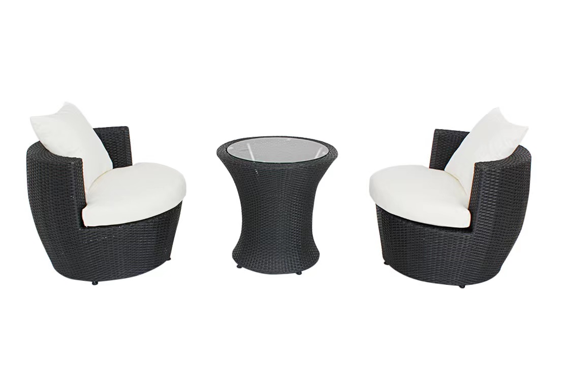 WYHS-T047  Patio Bistro Set 3-Piece Outdoor Wicker Furniture Sets, Modern Rattan Garden Conversation Chair with Thick Cushion and Glass Top Coffee Table 