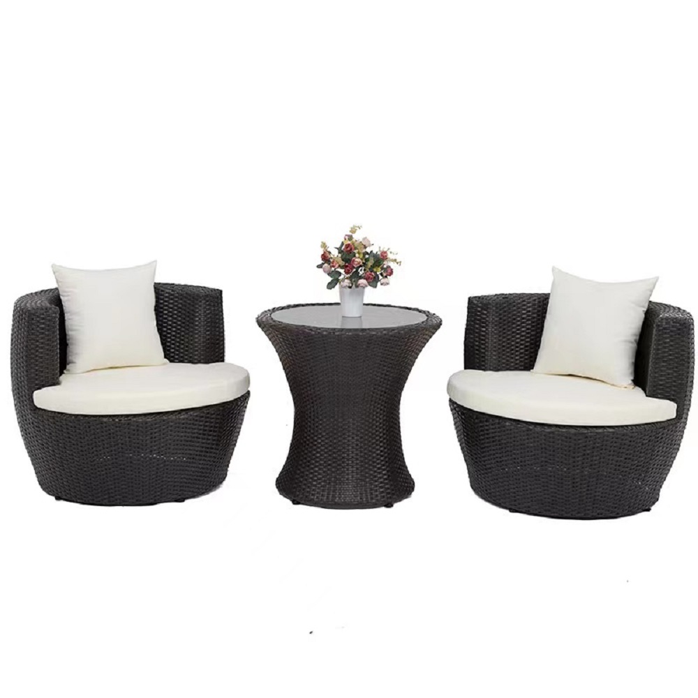 WYHS-T047  Patio Bistro Set 3-Piece Outdoor Wicker Furniture Sets, Modern Rattan Garden Conversation Chair with Thick Cushion and Glass Top Coffee Table 